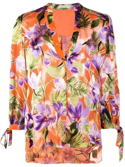 Shop Alice And Olivia Sheila Floral Print Blouse In Orange