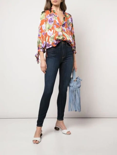 Shop Alice And Olivia Sheila Floral Print Blouse In Orange