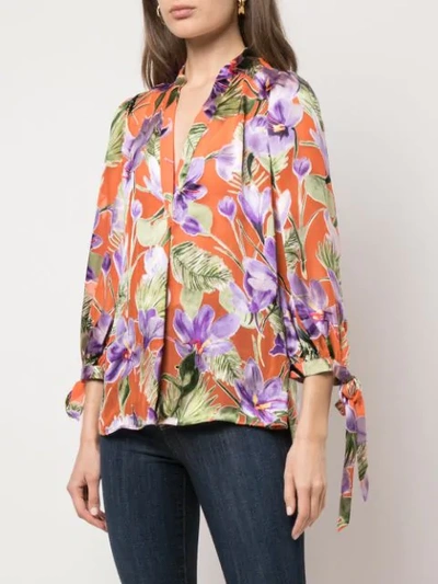 Shop Alice And Olivia Sheila Floral Print Blouse In Orange