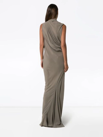 Shop Rick Owens Gathered Cowl-neck Evening Gown In Grey