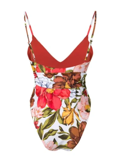 Shop Mara Hoffman Bow Detail Floral Print Swimsuit In White