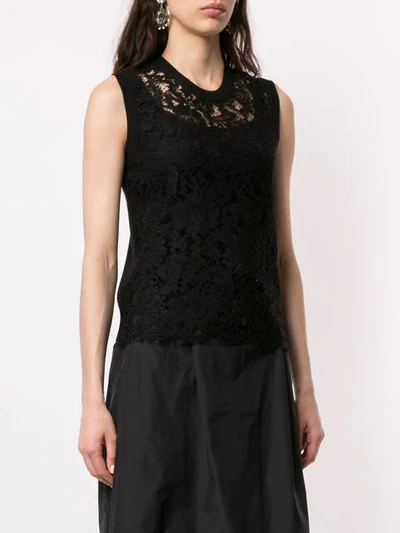 Dolce & Gabbana Sleeveless Lace Front Shell Top In Black