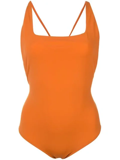 Shop Oscar De La Renta Crisscross Straps Swimsuit In Orange
