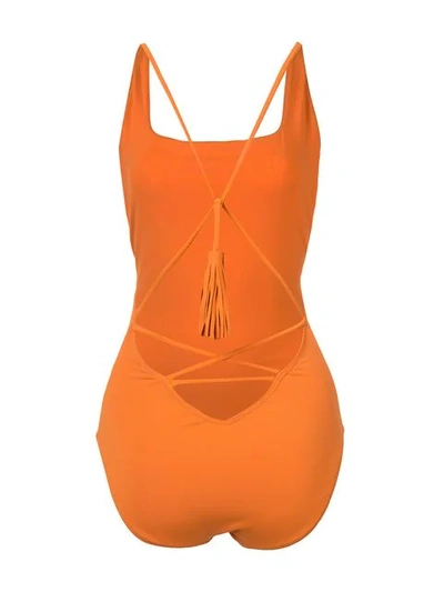 Shop Oscar De La Renta Crisscross Straps Swimsuit In Orange
