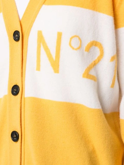Shop N°21 Striped Logo Cardigan In Yellow