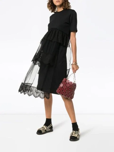 Shop Simone Rocha Lace-trim Tiered Midi-dress In Black