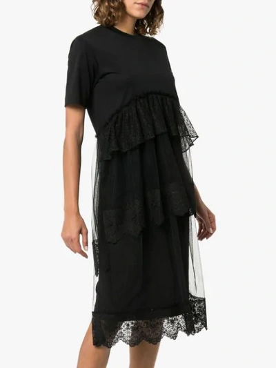 Shop Simone Rocha Lace-trim Tiered Midi-dress In Black
