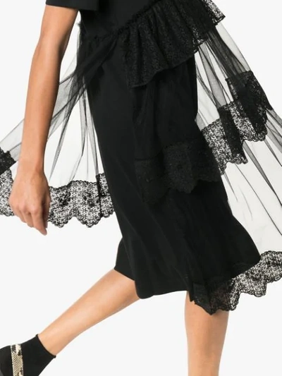 Shop Simone Rocha Lace-trim Tiered Midi-dress In Black