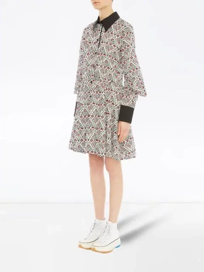 Shop Jw Anderson Floral Print Square Sleeve Dress In Green