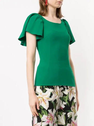 Shop Dolce & Gabbana Ruffled Sleeve Top In Green