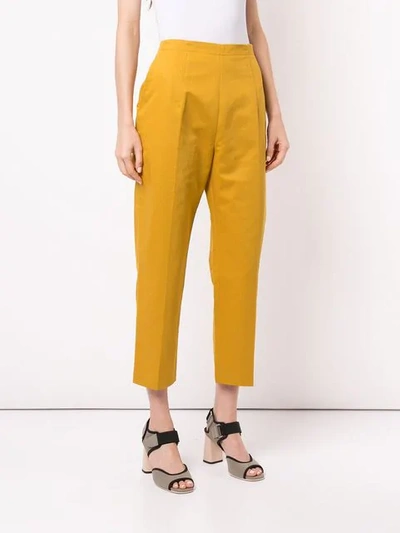 Shop Marni Cropped High Waisted Trousers In Yellow