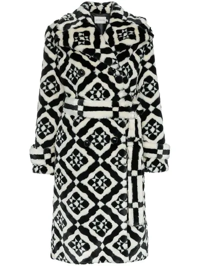 Shop Mary Katrantzou Stokes Faux Fur Tile Print Coat In 001 Black/white