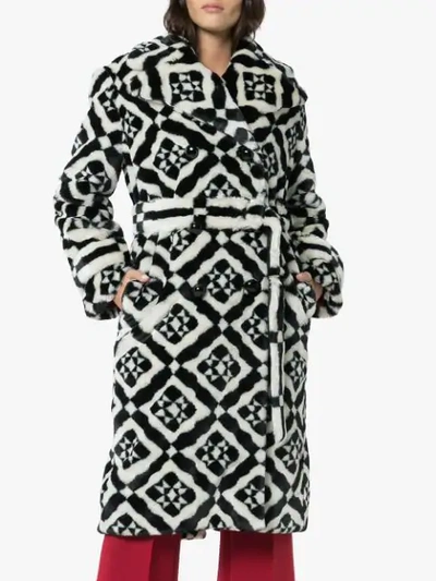 Shop Mary Katrantzou Stokes Faux Fur Tile Print Coat In 001 Black/white