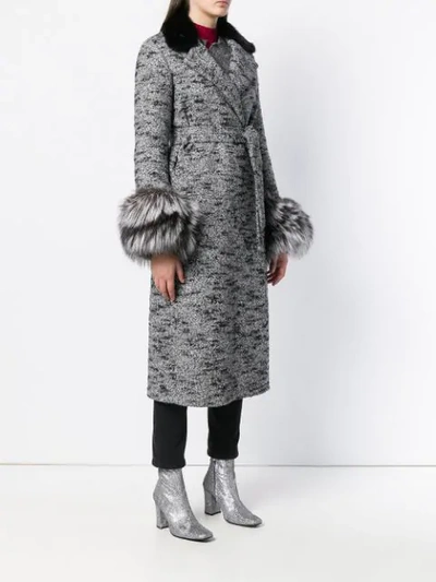 Shop Simonetta Ravizza Fur Detail Belted Coat In Black/white