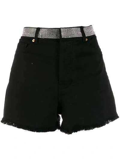 Shop Alexandre Vauthier Rhinestone Waistband Shorts - Black