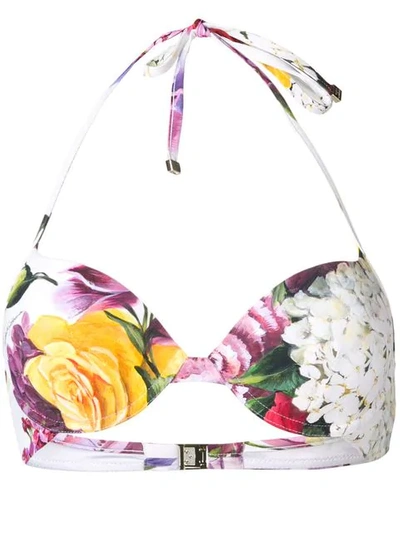 Shop Dolce & Gabbana Floral Bikini Top In White