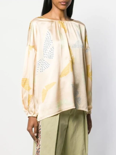 Shop Forte Forte Butterfly Print Blouse In Neutrals