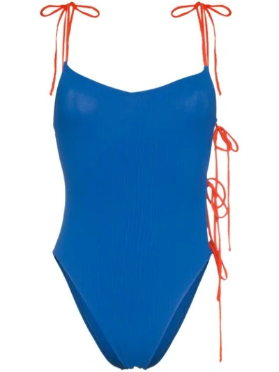Shop Ack Tintarella Side Tie Swimsuit In Blue