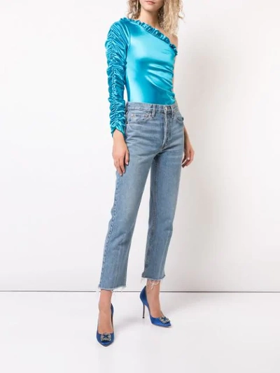 Shop Fantabody Carol Ruffle Bodysuit In Blue