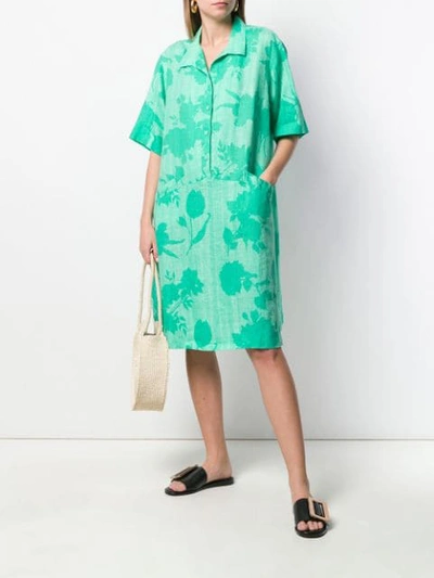 Pre-owned A.n.g.e.l.o. Vintage Cult 1980's Floral Shirt Dress In Light Green And Green