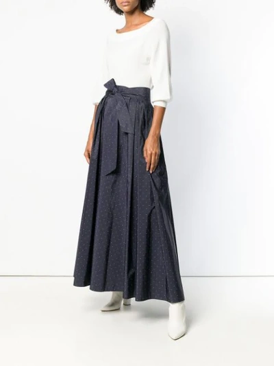 Shop Max Mara Flared Spotted Bow Detail Skirt - Blue
