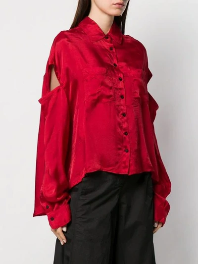 Shop Andrea Ya'aqov Satin Shirt With Arm Cut In Red
