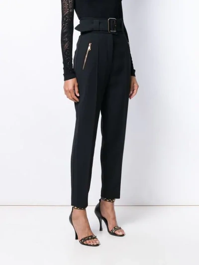 Shop Roberto Cavalli Belted High Waist Trousers In Black