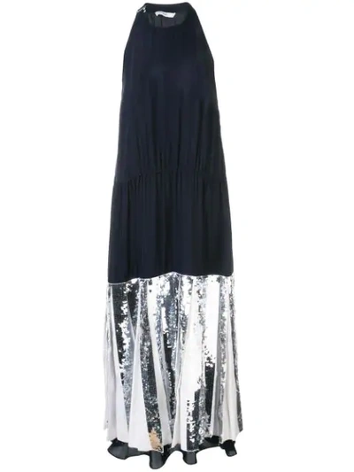 Shop Tibi Claude Sequin Panel Halterneck Dress In Black