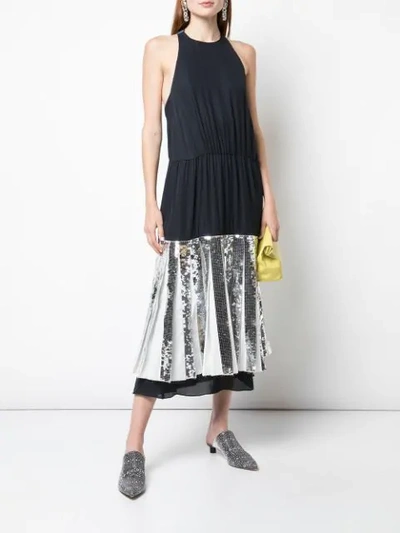 Tibi Pleated Sequin-embellished Poplin And Silk-georgette Midi Dress In Black