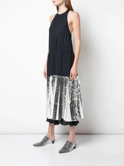 Tibi Pleated Sequin-embellished Poplin And Silk-georgette Midi Dress In Black