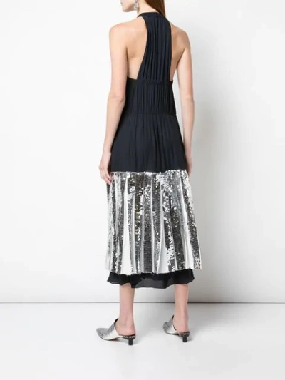 Tibi Pleated Sequin-embellished Poplin And Silk-georgette Midi Dress In Black
