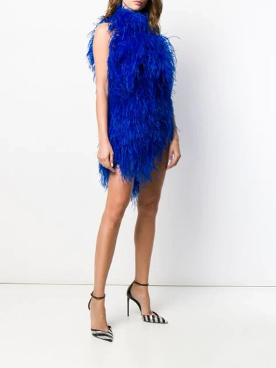 Shop Attico Feather Mini Dress In Blue