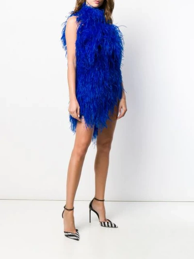 Attico Ostrich Feather Embellished Mini Dress In Blue