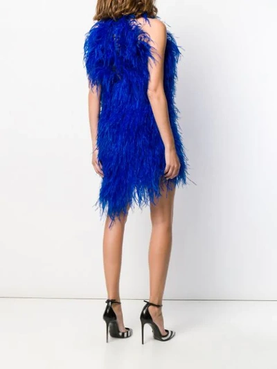 Attico Ostrich Feather Embellished Mini Dress In Blue