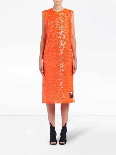 Shop Prada Sequin Shift Dress In Orange