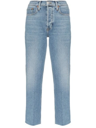 Shop Re/done Stovepipe Denim Cropped Jeans In Blue