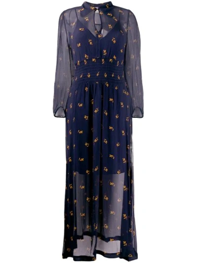 Shop Baum Und Pferdgarten Floral Print Sheer Maxi Dress In Blue