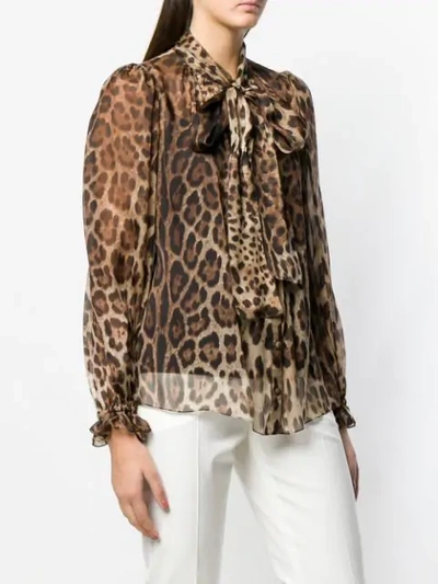 Shop Dolce & Gabbana Leopard-print Pussy Bow Blouse In Brown