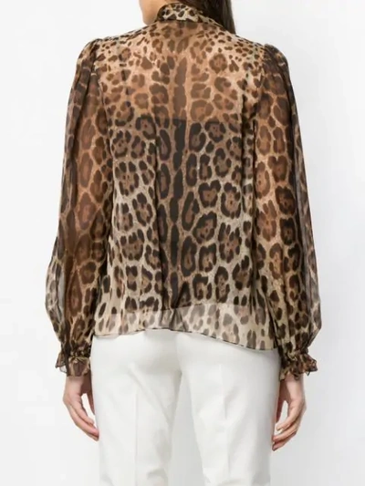 Shop Dolce & Gabbana Leopard-print Pussy Bow Blouse In Brown