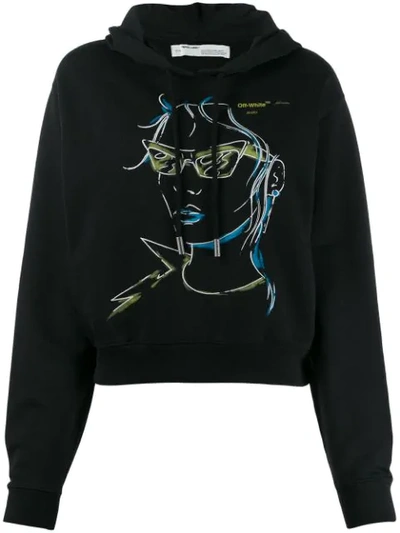 Shop Off-white Illustrated Face Hoodie In Black