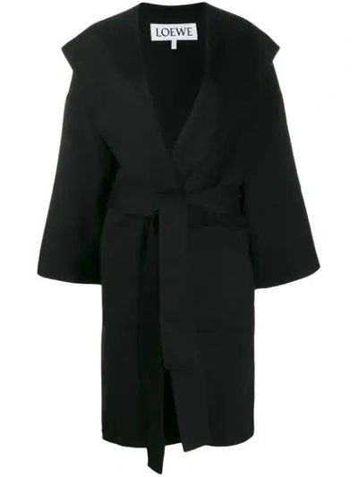 Shop Loewe Belted Wrap Coat In 1100 Black