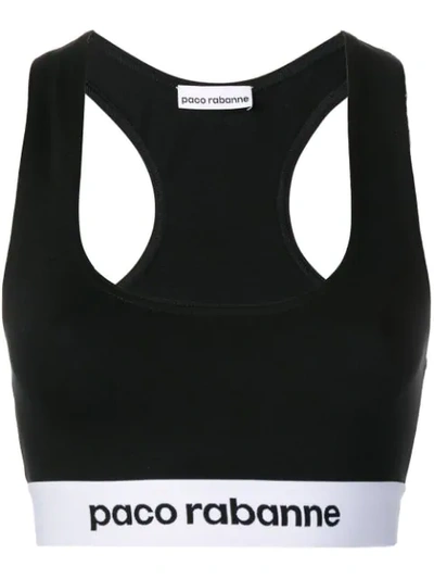 Shop Paco Rabanne Logo Cropped Sports Bra In Black