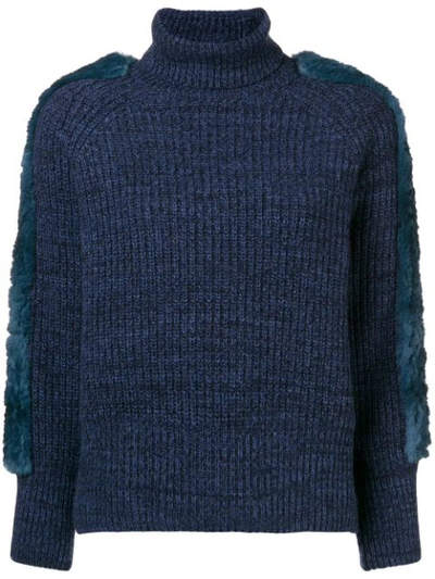 Shop Maison Père Fur Applique Turtleneck Sweater - Blue