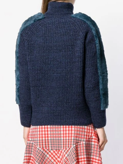 Shop Maison Père Fur Applique Turtleneck Sweater - Blue