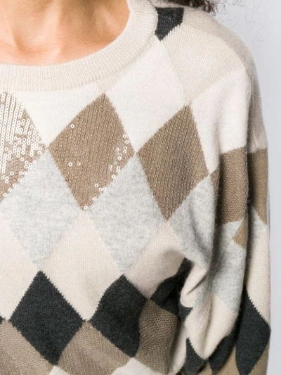 Shop Brunello Cucinelli Argyle Knit Sweater In Neutrals