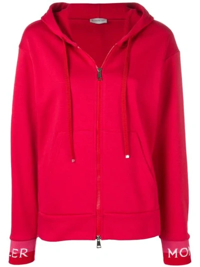 Shop Moncler Logo Hoodie In Red