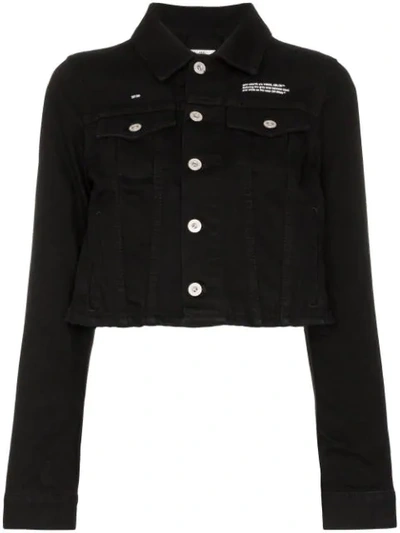 Shop Off-white Cropped Denim Jacket In Black