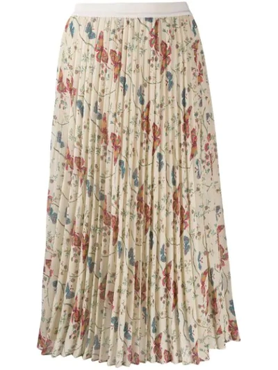 Shop Semicouture Pleated Floral Skirt In Neutrals