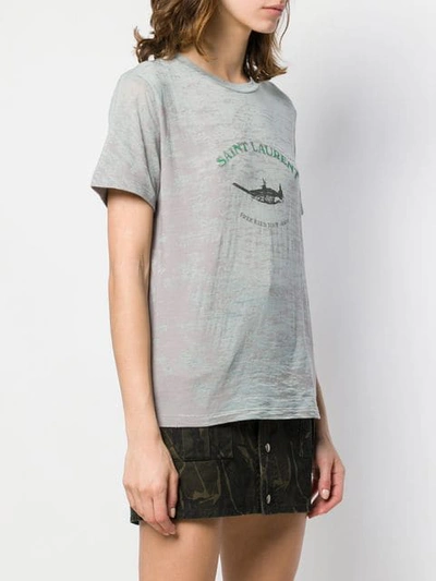 Shop Saint Laurent Logo Print Crew Neck T In 1470 Gris Chine/noir/vert