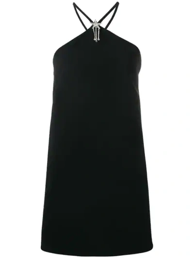 Shop Miu Miu Embellished Halterneck Dress In Black